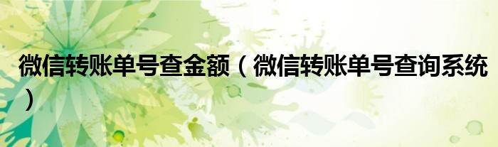 微信转账单号查询系统(微信转账单号查金额)