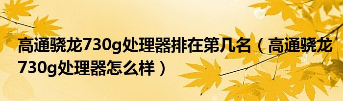 高通骁龙730g处理器怎么样(高通骁龙730g处理器排在第几名)