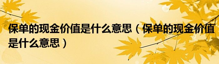 保单的现金价值是什么意思(保单的现金价值是什么意思)