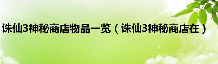 诛仙3神秘商店在(诛仙3神秘商店物品一览)