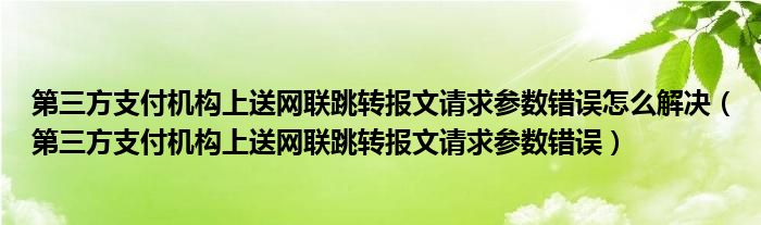 第三方支付机构上送网联跳转报文请求参数错误(第三方支付机构上送网联跳转报文请求参数错误怎么解决)