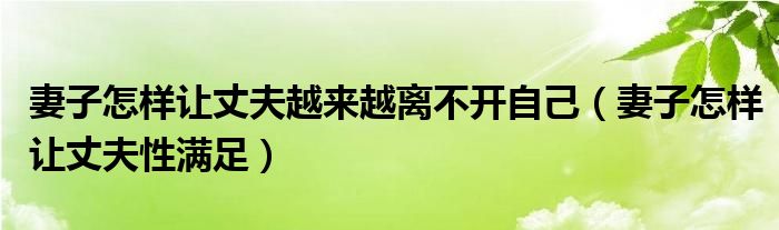 妻子怎样让丈夫性满足(妻子怎样让丈夫越来越离不开自己)