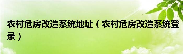 农村危房改造系统登录(农村危房改造系统地址)