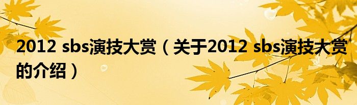 关于2012 sbs演技大赏的介绍(2012 sbs演技大赏)