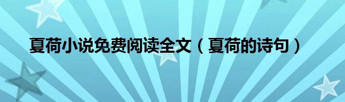 夏荷的诗句(夏荷小说免费阅读全文)