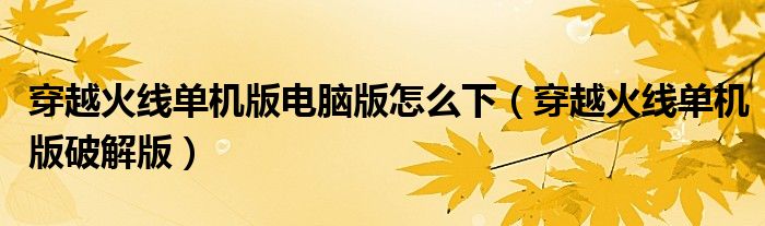 穿越火线单机版破解版(穿越火线单机版电脑版怎么下)