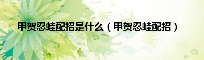 甲贺忍蛙配招(甲贺忍蛙配招是什么)