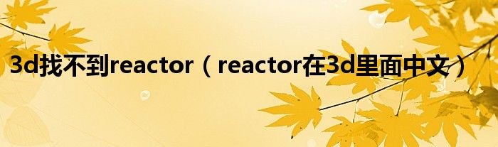 reactor在3d里面中文(3d找不到reactor)