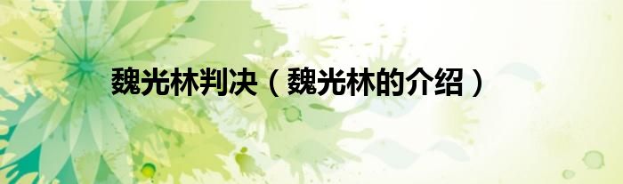 魏光林的介绍(魏光林判决)