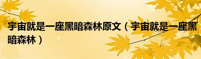 宇宙就是一座黑暗森林(宇宙就是一座黑暗森林原文)
