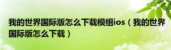 我的世界国际版怎么下载(我的世界国际版怎么下载模组ios)