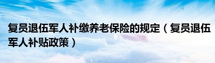 复员退伍军人补贴政策(复员退伍军人补缴养老保险的规定)