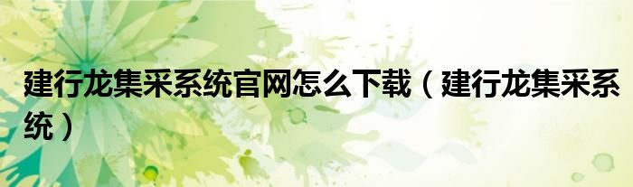 建行龙集采系统(建行龙集采系统官网怎么下载)