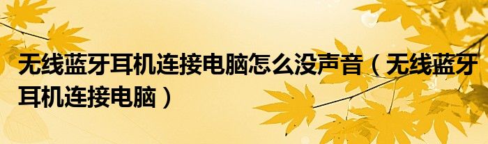 无线蓝牙耳机连接电脑(无线蓝牙耳机连接电脑怎么没声音)