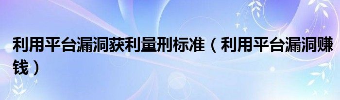 利用平台漏洞赚钱(利用平台漏洞获利量刑标准)