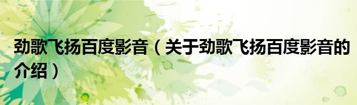 关于劲歌飞扬百度影音的介绍(劲歌飞扬百度影音)