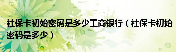 社保卡初始密码是多少(社保卡初始密码是多少工商银行)