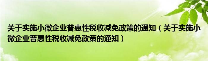 关于实施小微企业普惠性税收减免政策的通知(关于实施小微企业普惠性税收减免政策的通知)
