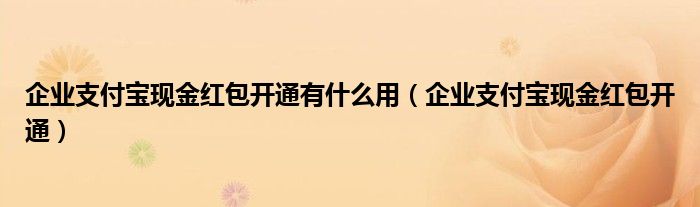 企业支付宝现金红包开通(企业支付宝现金红包开通有什么用)