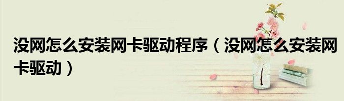 没网怎么安装网卡驱动(没网怎么安装网卡驱动程序)