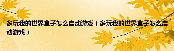 多玩我的世界盒子怎么启动游戏(多玩我的世界盒子怎么启动游戏)