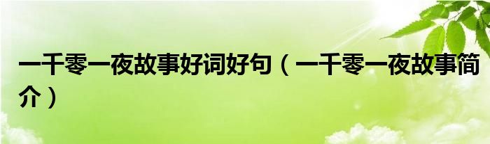 一千零一夜故事简介(一千零一夜故事好词好句)