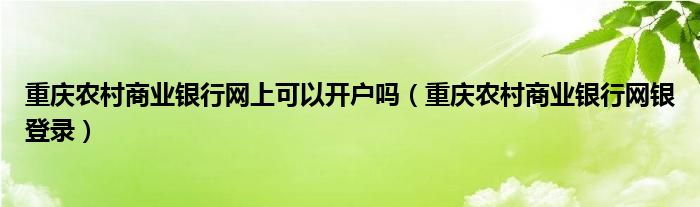 重庆农村商业银行网银登录(重庆农村商业银行网上可以开户吗)