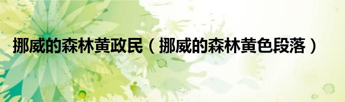 挪威的森林黄色段落(挪威的森林黄政民)