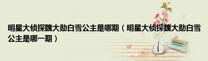 明星大侦探魏大勋白雪公主是哪一期(明星大侦探魏大勋白雪公主是哪期)