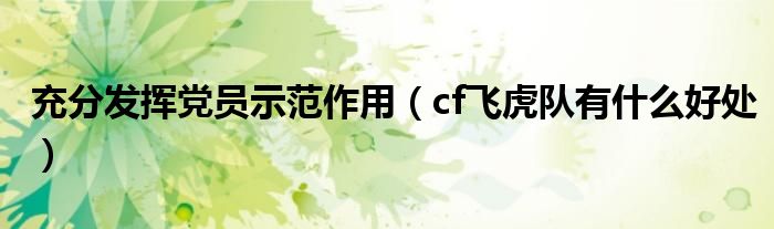 cf飞虎队有什么好处(充分发挥党员示范作用)