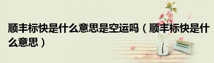 顺丰标快是什么意思(顺丰标快是什么意思是空运吗)