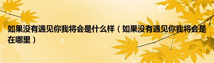 如果没有遇见你我将会是在哪里(如果没有遇见你我将会是什么样)