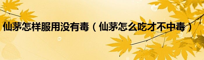 仙茅怎么吃才不中毒(仙茅怎样服用没有毒)