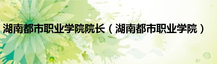 湖南都市职业学院(湖南都市职业学院院长)