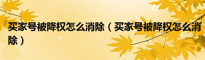 买家号被降权怎么消除(买家号被降权怎么消除)