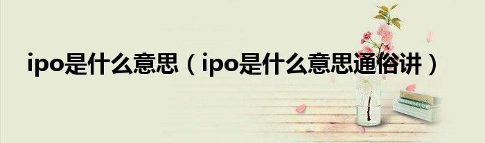ipo是什么意思通俗讲(ipo是什么意思)