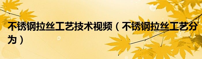 不锈钢拉丝工艺分为(不锈钢拉丝工艺技术视频)