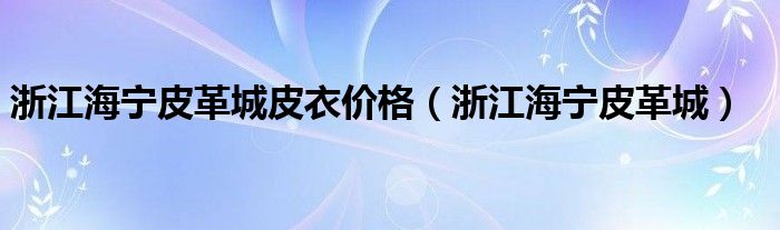 浙江海宁皮革城(浙江海宁皮革城皮衣价格)