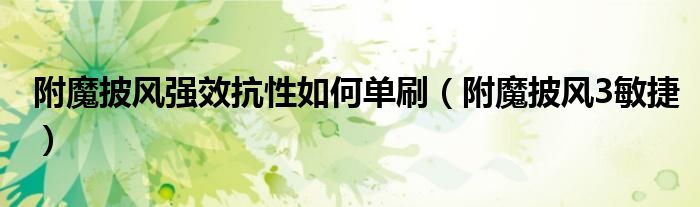附魔披风3敏捷(附魔披风强效抗性如何单刷)