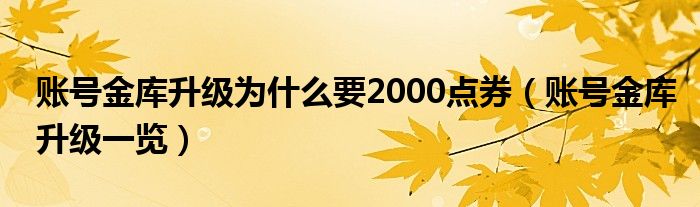账号金库升级一览(账号金库升级为什么要2000点券)