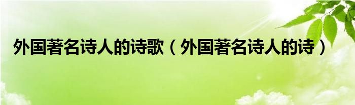 外国著名诗人的诗(外国著名诗人的诗歌)