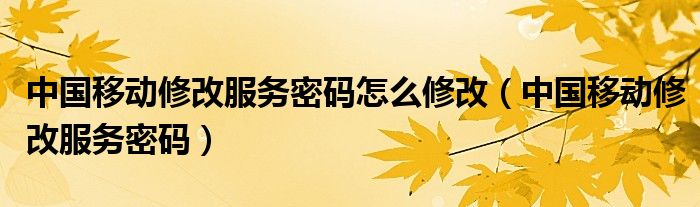 中国移动修改服务密码(中国移动修改服务密码怎么修改)
