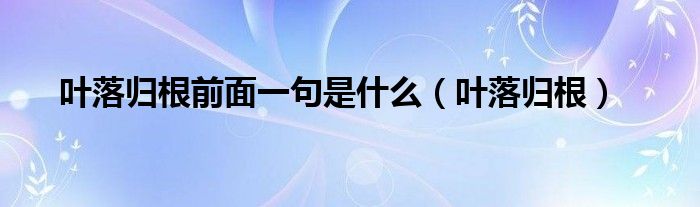 叶落归根(叶落归根前面一句是什么)