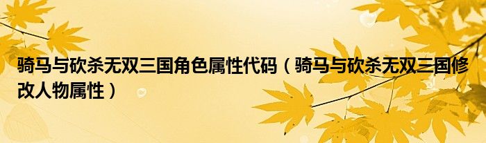 骑马与砍杀无双三国修改人物属性(骑马与砍杀无双三国角色属性代码)