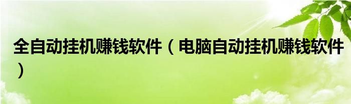 电脑自动挂机赚钱软件(全自动挂机赚钱软件)