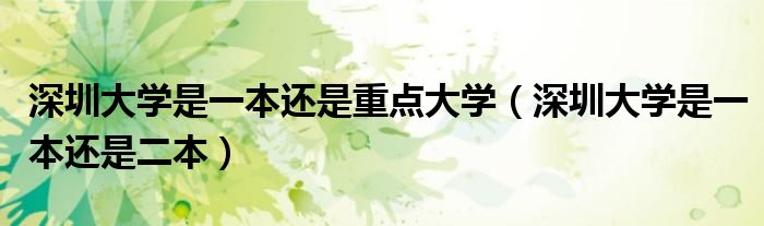 深圳大学是一本还是二本(深圳大学是一本还是重点大学)