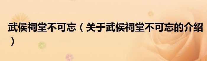 关于武侯祠堂不可忘的介绍(武侯祠堂不可忘)