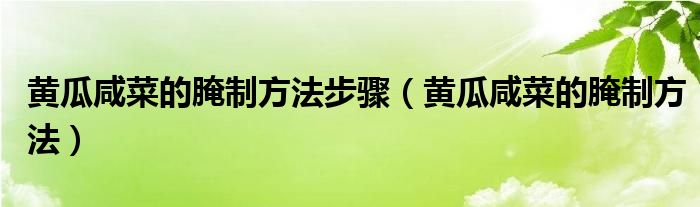 黄瓜咸菜的腌制方法(黄瓜咸菜的腌制方法步骤)