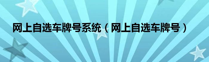 网上自选车牌号(网上自选车牌号系统)