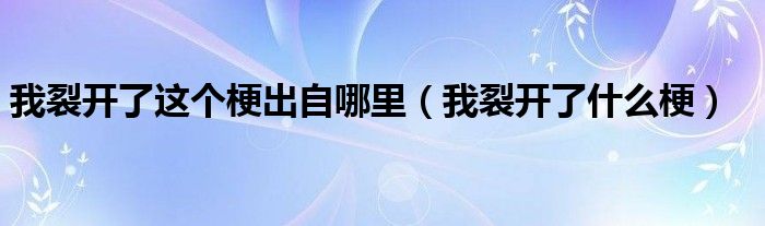 我裂开了什么梗(我裂开了这个梗出自哪里)